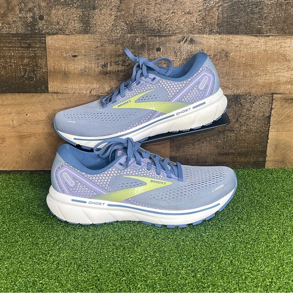Brooks Ghost 14 Womens Size 8.5 Running Shoes Purple Impression Dutch Lime White - Picture 1 of 6
